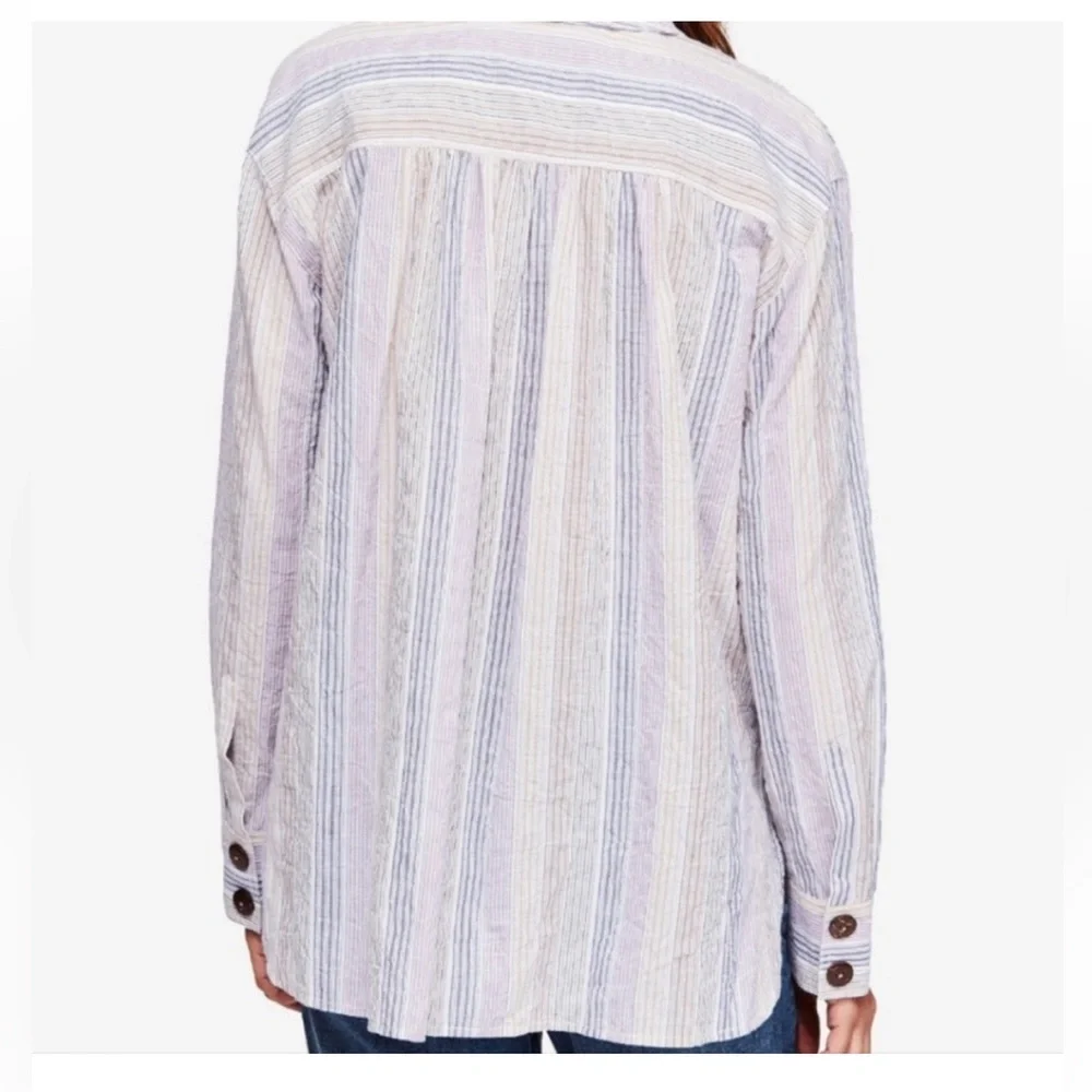 FREE PEOPLE PURPLE NIGHT LONG SLEEVE BLOUSE SHIRT TOP MULTI-COLORS SIZE …